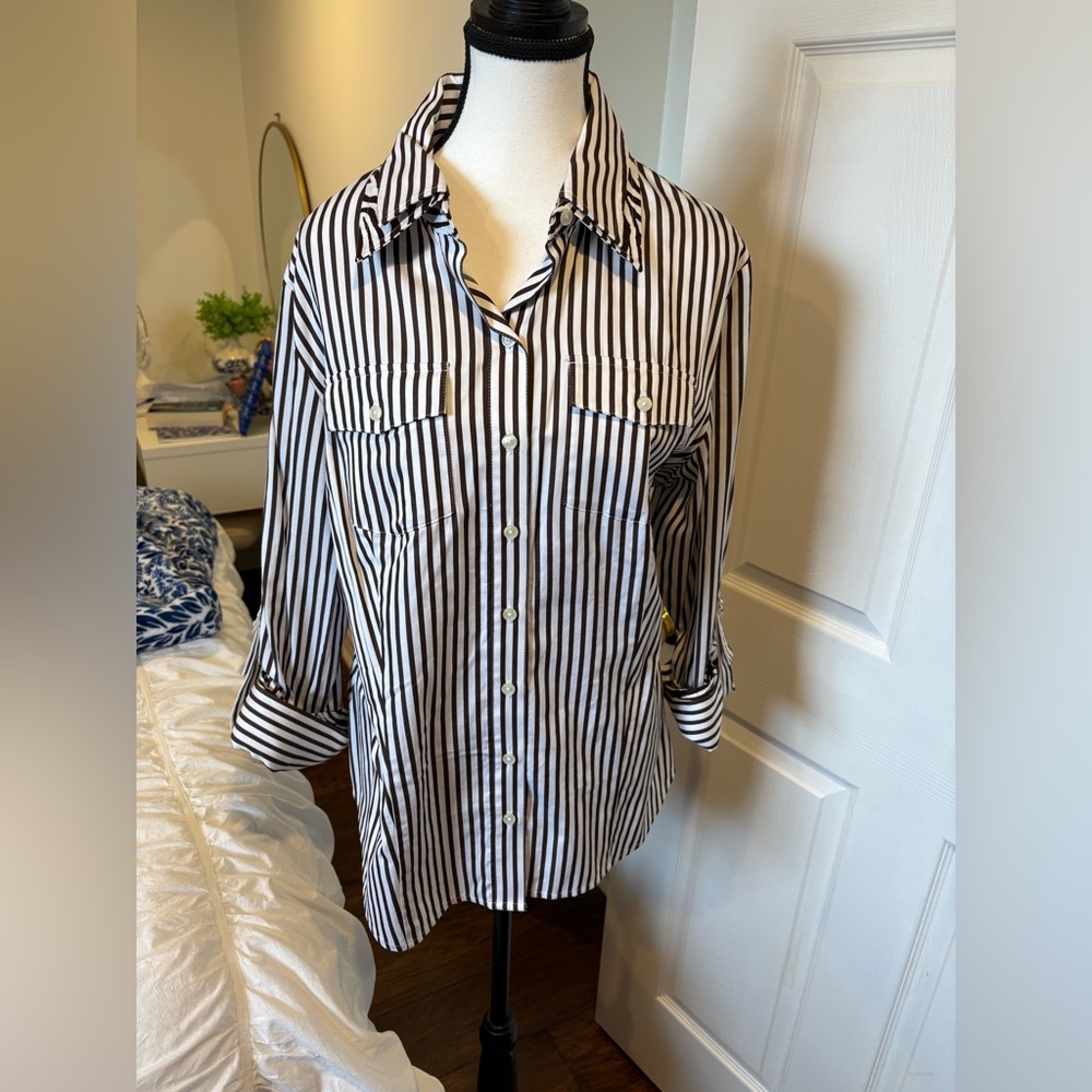 Jones New York Black and White Striped Button-Down Shirt